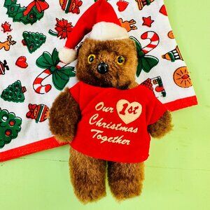 Vintage Xmas Ornament Teddy Bear "Our 1st Christmas Together" Santa Bear 3.5 "